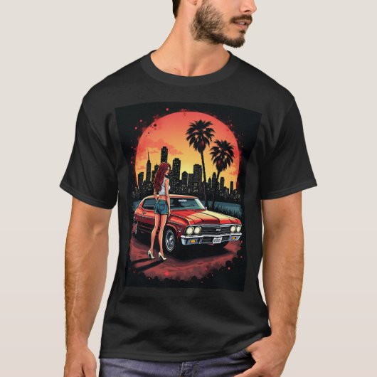 Sunset Cruise Siren: Classic Ride & City Lights T-shirt (Voorkant)