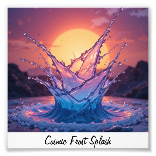 Sunset crystal liquid bursts over a galaxy sky, ed foto afdruk (Voorkant)