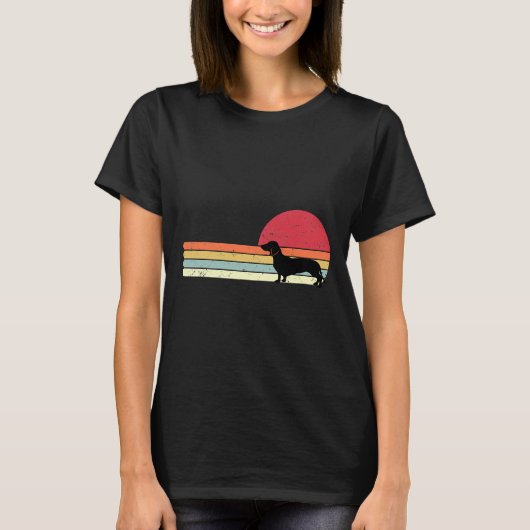Sunset Dachshund Silhouette Retrostijl do T-shirt (Voorkant)