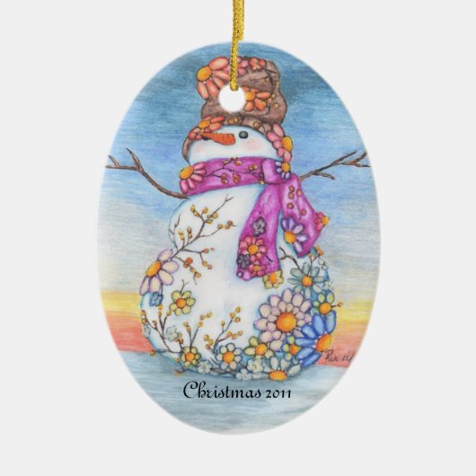 Sunset Daisy Snowman Keramisch Ornament (Voorkant)