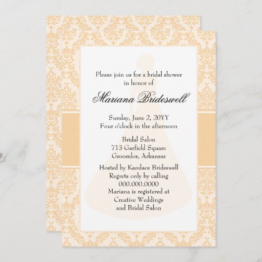 Sunset Damask Bridal Shower Invitation Kaart (Voorkant / Achterkant)