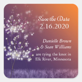 Sunset Dandelions Rural Wedding Save the Date Vierkante Sticker