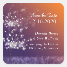 Sunset Dandelions Rural Wedding Save the Date Vierkante Sticker