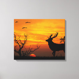 Sunset Deer Canvas Afdruk