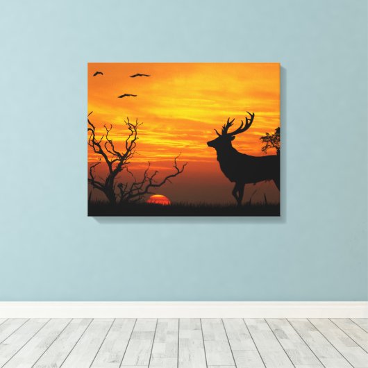 Sunset Deer Canvas Afdruk (Insitu (Houten vloer))