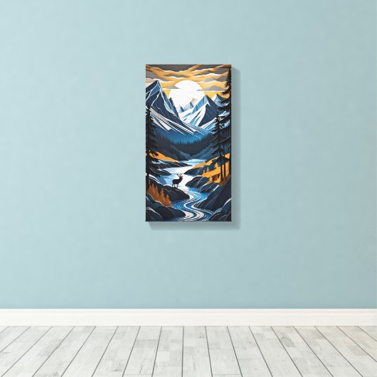 Sunset Deer Canvas Muurkunst (Insitu (Houten vloer))