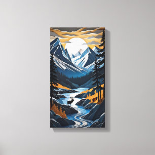 Sunset Deer Canvas Muurkunst Afdruk