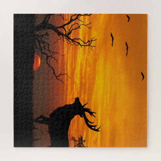 Sunset Deer Silhouette Legpuzzel (Horizontaal)
