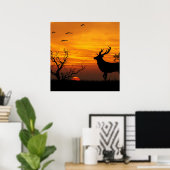 Sunset Deer Silhouette Poster (Thuiskantoor)