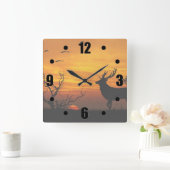 Sunset Deer Silhouette Vierkante Klok (Huis)