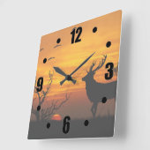 Sunset Deer Silhouette Vierkante Klok (Hoek)