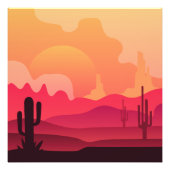 Sunset Desert Cactus Silhouette Art Foto Afdruk (Voorkant)