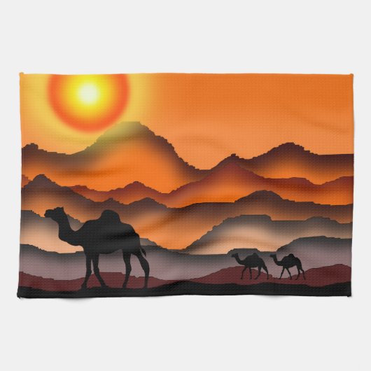 Sunset Desert Camel keukenhanddoek (Horizontaal)