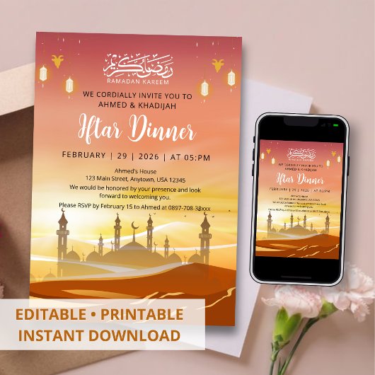 Sunset Desert Ramadan Iftar Dinner Invitation Kaart