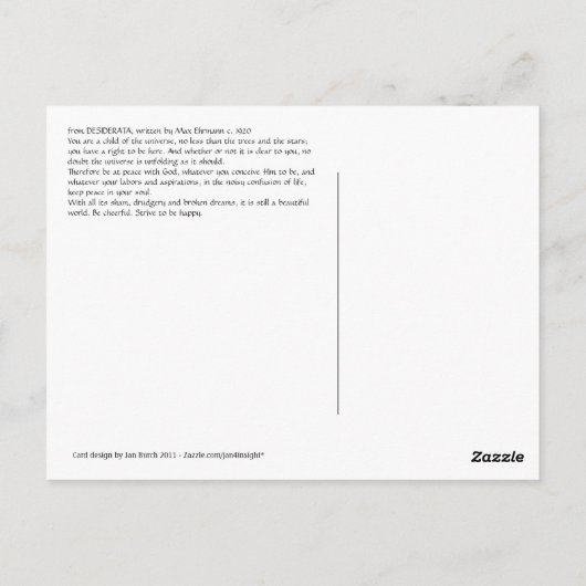 Sunset DESIDERATA Briefkaart (Achterkant)