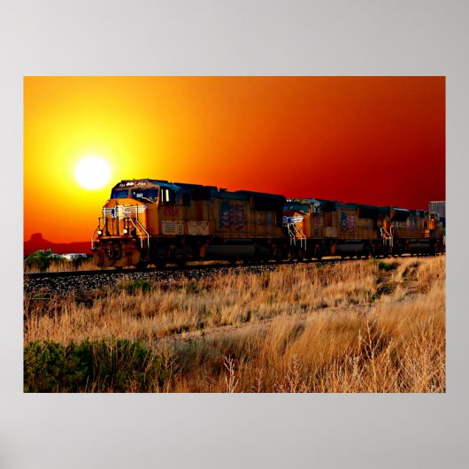 Sunset Diesel Locomotive Train 32"x24" Poster (Voorkant)
