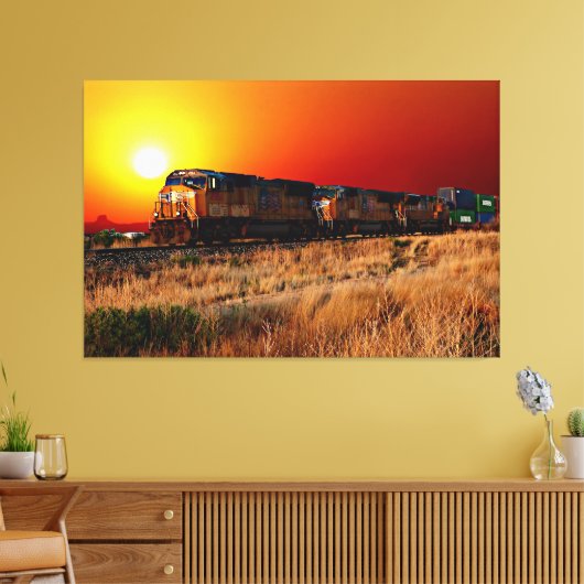 Sunset Diesel Locomotive Train 60 x 40 inch groot Canvas Afdruk (Insitu (Woonkamer))