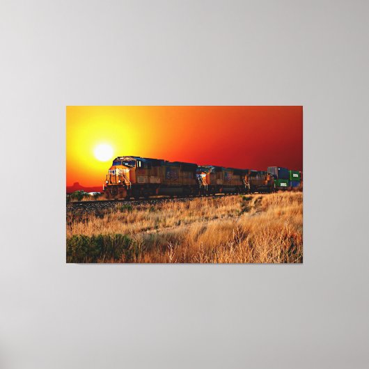 Sunset Diesel Locomotive Train 60 x 40 inch groot Canvas Afdruk (Voorkant)