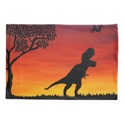 Sunset Dinosaur Scene Pillowcase Kussensloop (Achterkant)