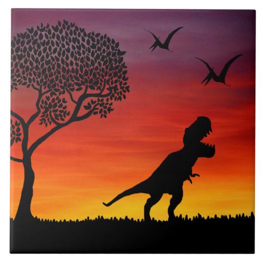 Sunset Dinosaur Scene Tegeltje (Voorkant)