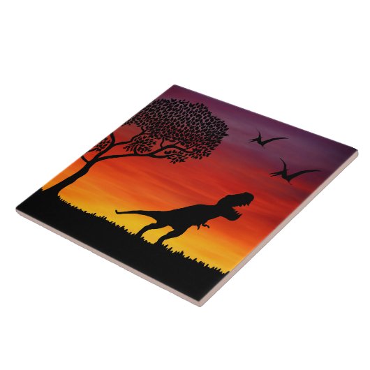 Sunset Dinosaur Scene Tegeltje (Zijkant)