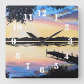 Sunset Dock Vierkante Klok (Voorkant)