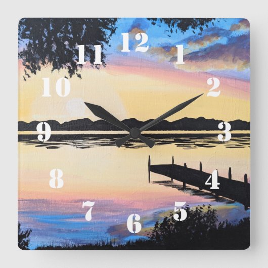 Sunset Dock Vierkante Klok (Voorkant)