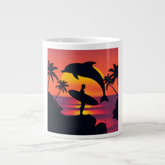 Sunset Dolfijn en Surfer Tropical Beach Koffie Mu Grote Koffiekop