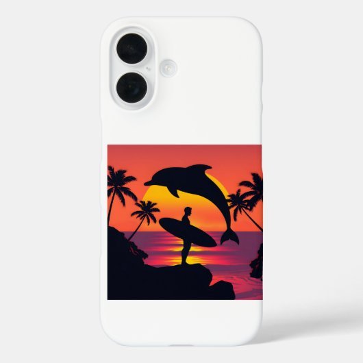 Sunset Dolphin en Surfer Tropical Beach Telefoonau Case-Mate iPhone Case (Achterkant)