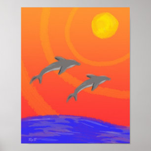 Sunset Dolphins: Afdrukken Poster