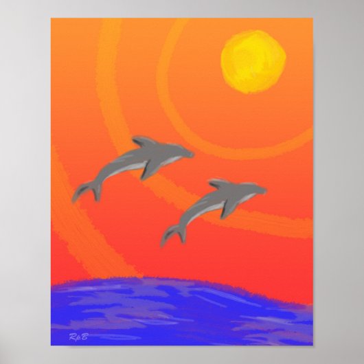 Sunset Dolphins: afdrukken Poster (Voorkant)