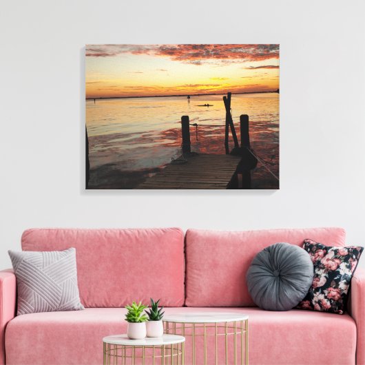 Sunset Dolphins Canvas Afdruk (Insitu (Woonkamer))