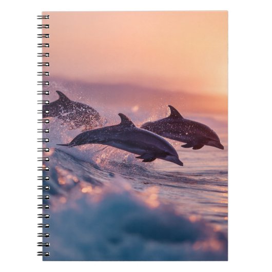 Sunset Dolphins Jumping Waves Notitieboek (Voorkant)