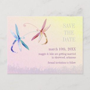 Sunset Dragonfly Couple Wedding Save the Date Aankondigingskaart