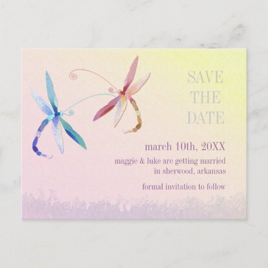 Sunset Dragonfly Couple Wedding Save the Date Aankondigingskaart (Voorkant)