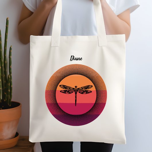 Sunset Dragonfly met naam Tote Bag