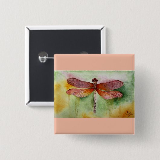 Sunset Dragonfly Vierkante Button 5,1 Cm (Voorkant /achterkant)