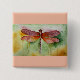Sunset Dragonfly Vierkante Button 5,1 Cm