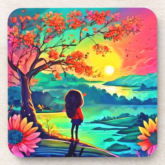 Sunset Dreamer bij de rivier Bier Onderzetter (Voorkant)
