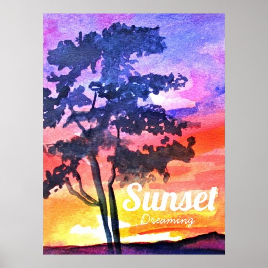 Sunset Dreaming landscape waterverf Poster (Voorkant)