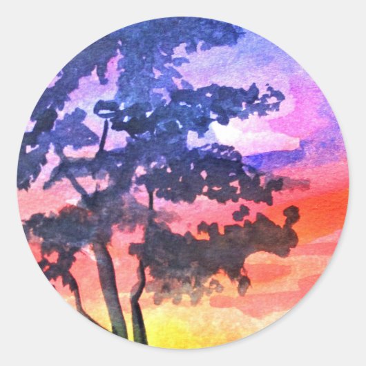 Sunset Dreaming landscape waterverf Ronde Sticker (Voorkant)