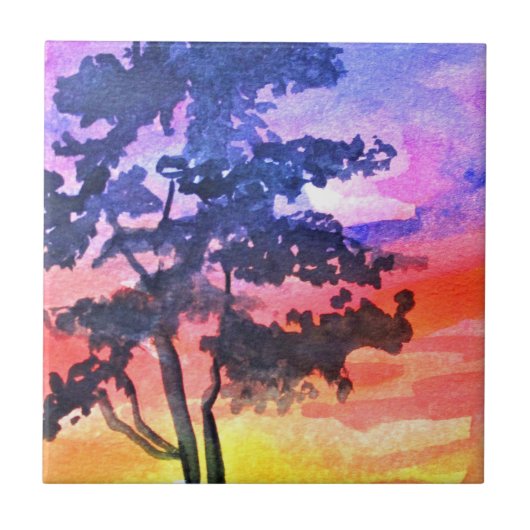Sunset Dreaming landscape waterverf Tegeltje (Voorkant)