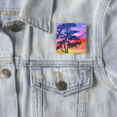 Sunset Dreaming landscape waterverf Vierkante Button 5,1 Cm (In situ)