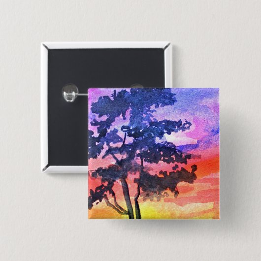 Sunset Dreaming landscape waterverf Vierkante Button 5,1 Cm (Voorkant /achterkant)