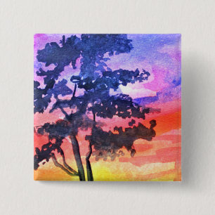Sunset Dreaming landscape waterverf Vierkante Button 5,1 Cm