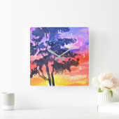 Sunset Dreaming landscape waterverf Vierkante Klok (Huis)