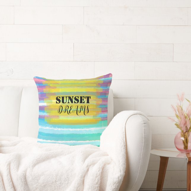 Sunset Dreams Turquoise Waterverf Stripes Kussen (Bank)