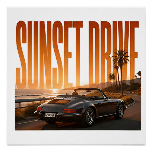 Sunset Drive Luxe Wegreis Grafisch Perfect Poster