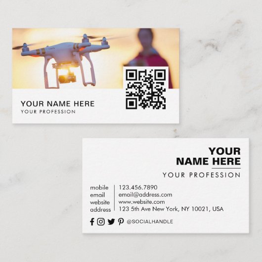 Sunset Drone Pilot QR Code Visitekaartje (Voorkant / Achterkant)