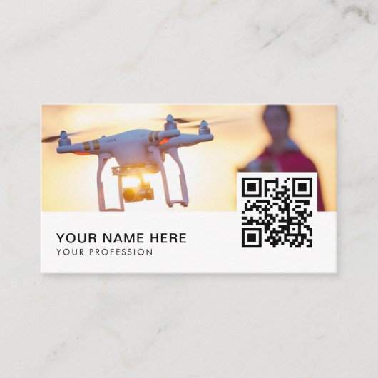 Sunset Drone Pilot QR Code Visitekaartje (Voorkant)